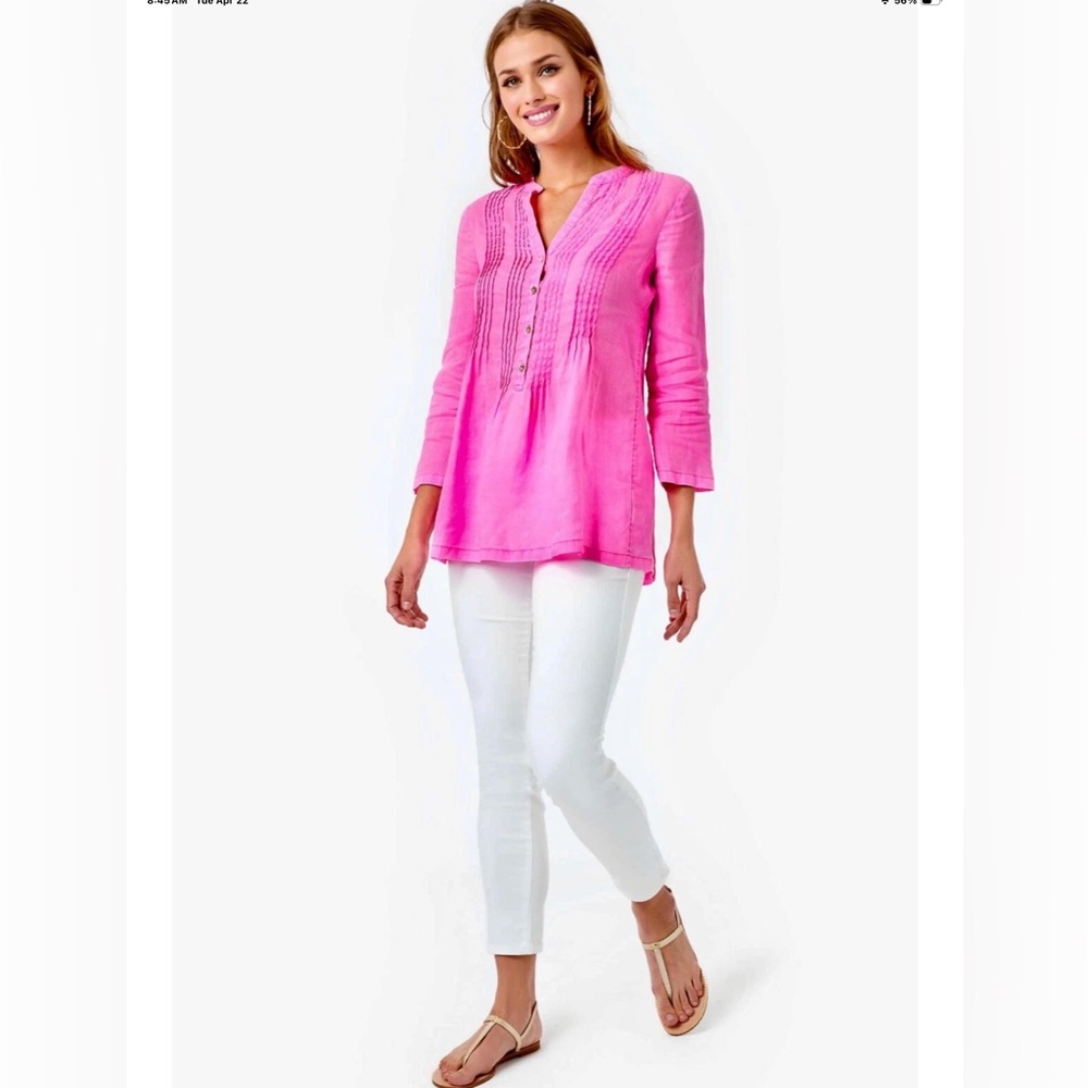 Lilly Pulitzer NWT Sarasota Seacoast Linen Tunic Pink Isle Size XL - Picture 4 of 9